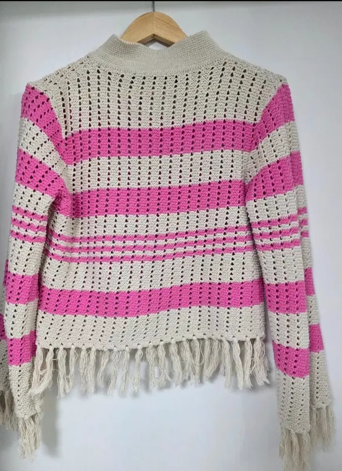 더오픈프로덕트 스트라이프 프린지 니트자켓 핑크 / 정가189,000 상품이미지3