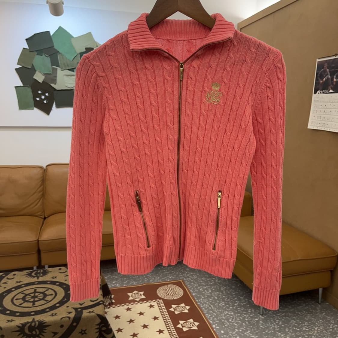 폴로 랄프로렌 Y2K 레트로 코랄 핑크 꽈배기 가디건 85 C08663 상품이미지3