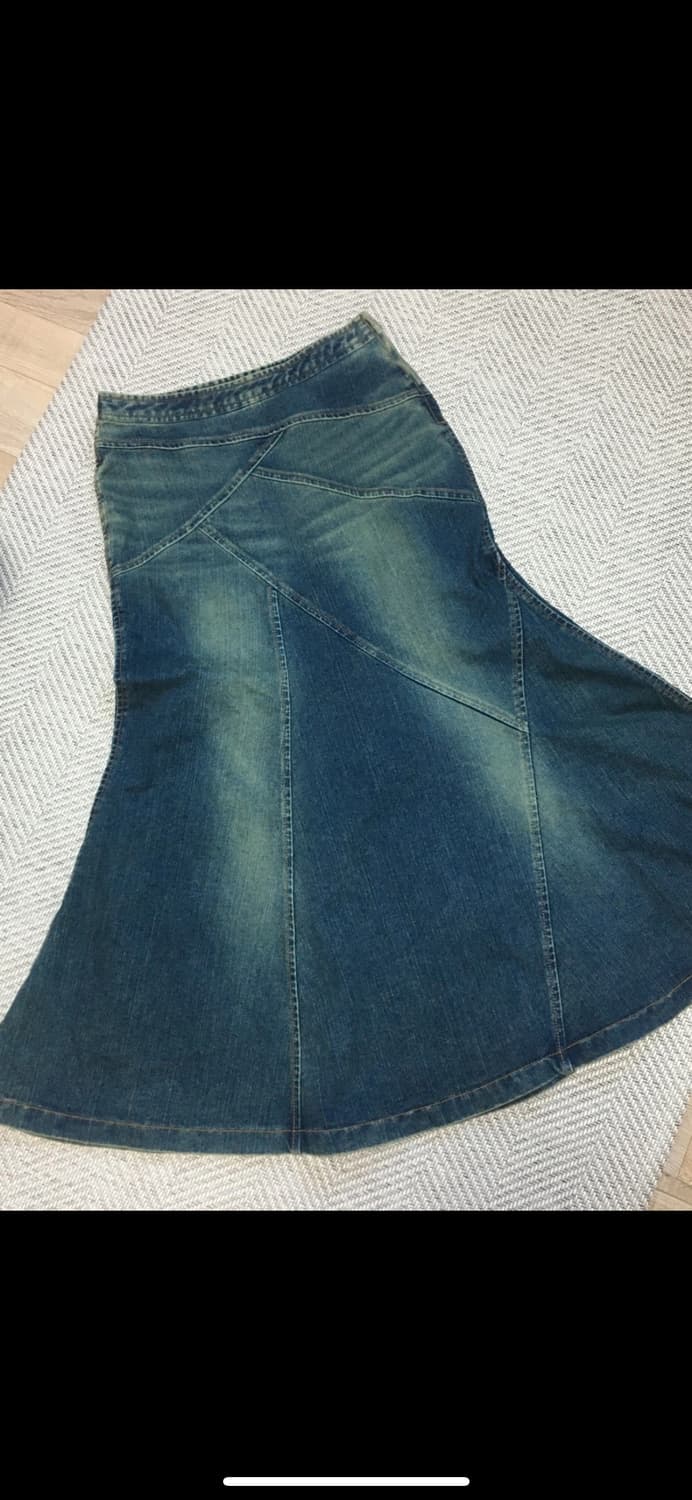 빈티지 데님 워싱 머메이드 롱 스커트 상품이미지1