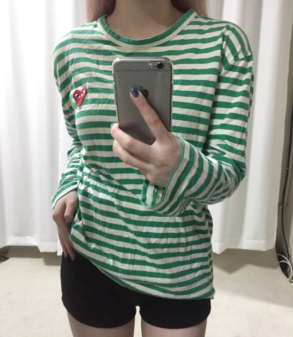 꼼데가르송 그린 스트라이프 단가라 롱슬리브 긴팔 티 상품이미지1