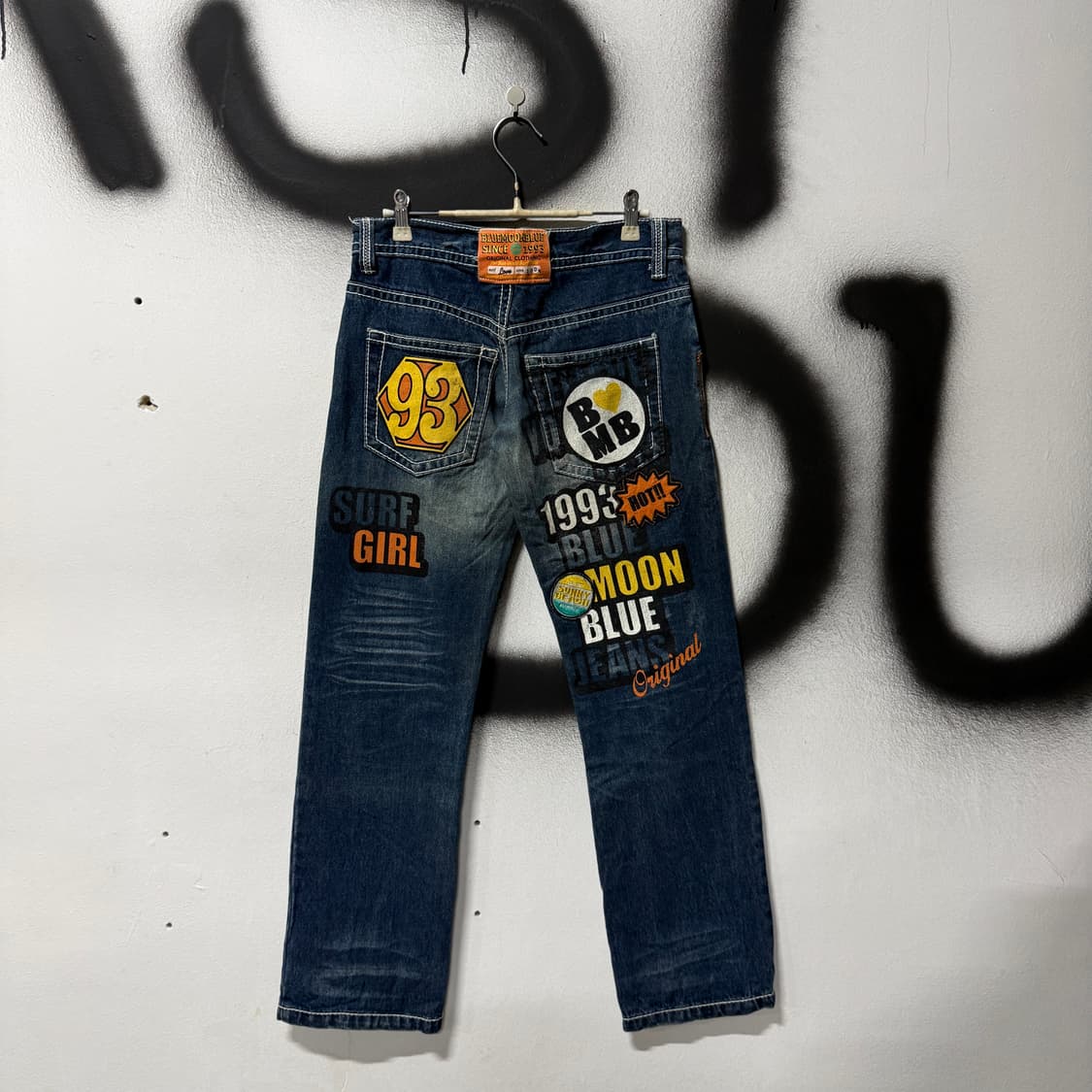VTG 빈티지 멀티 패치 디테일 진청 와이드 데님 팬츠 상품이미지1