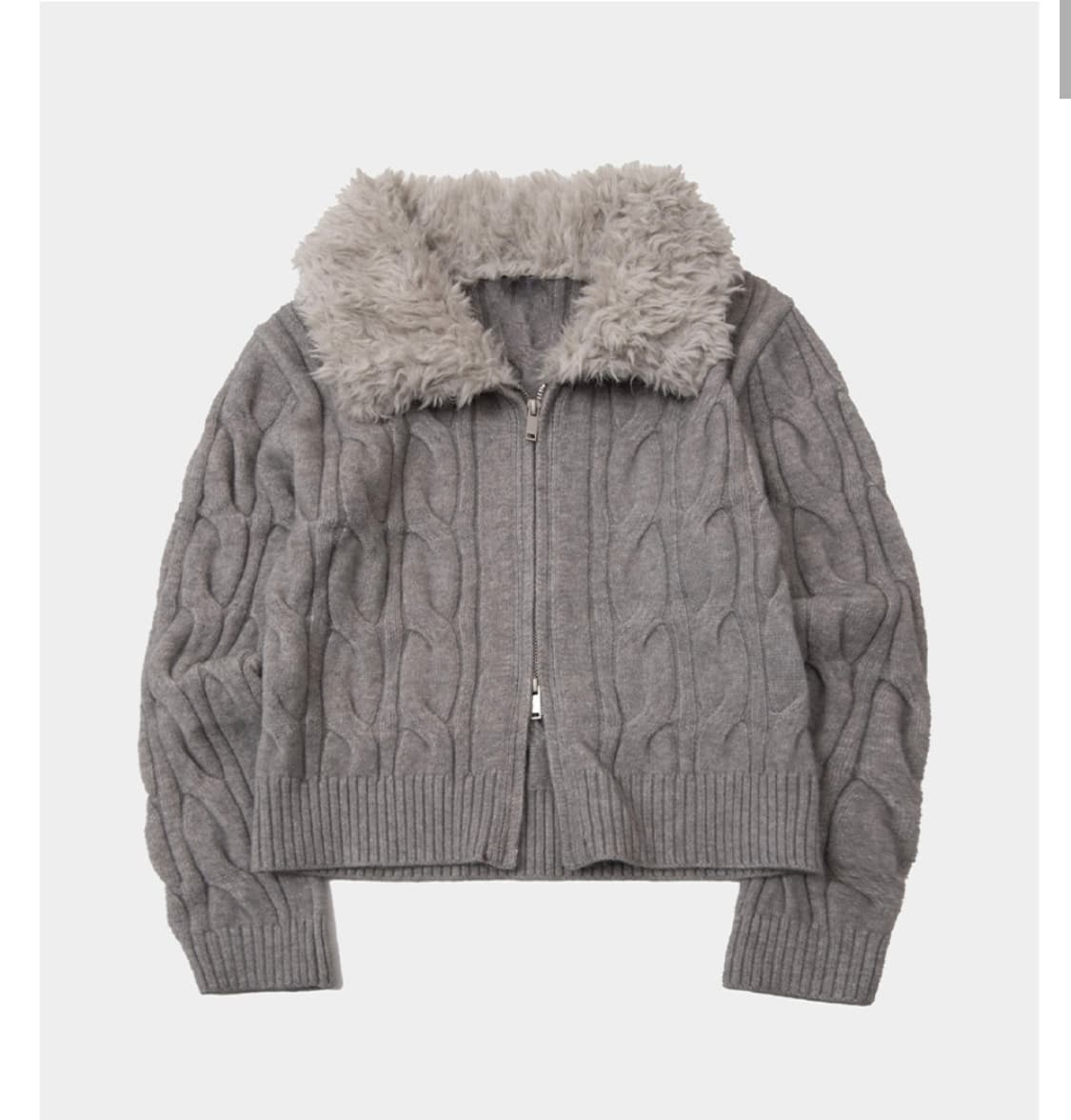 스탠다드 케이블 니트 퍼 카라 포인트 집업 가디 건 자켓 상품이미지1