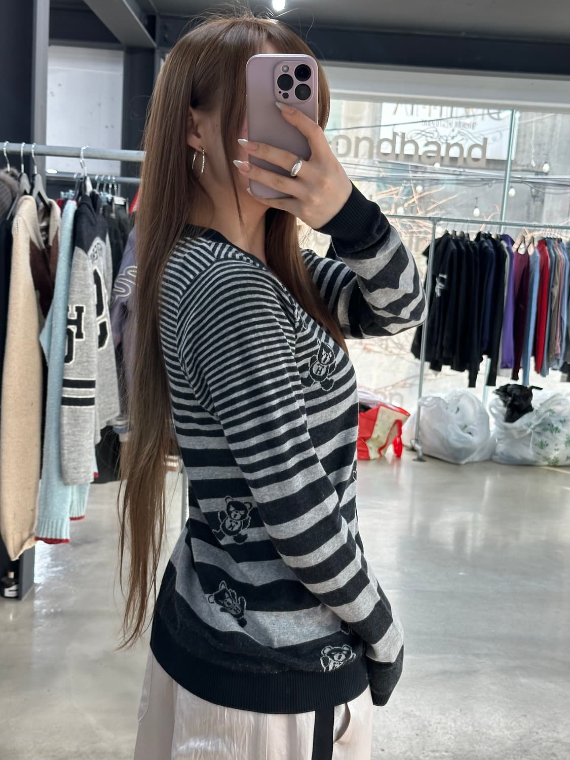 히스테릭글래머 퍽베어 스트라이프 가디건  상품이미지3