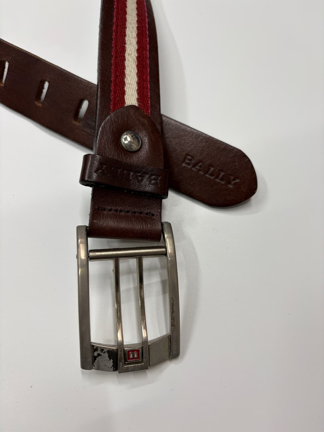 BALLY 스트라이프 레더 벨트 상품이미지4