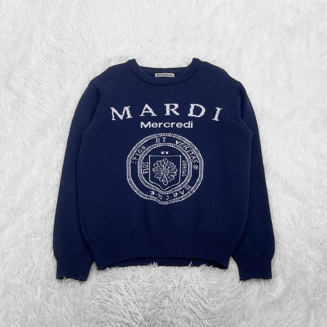 마르디메크르디 플라워 라운드 니트 네이비 상품이미지2