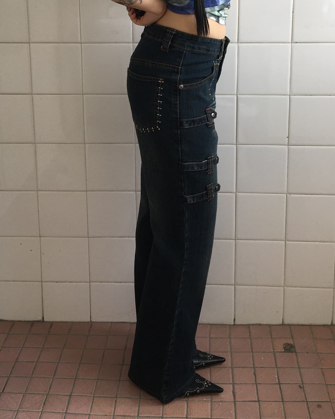 Stitch point belted denim pants 상품이미지9