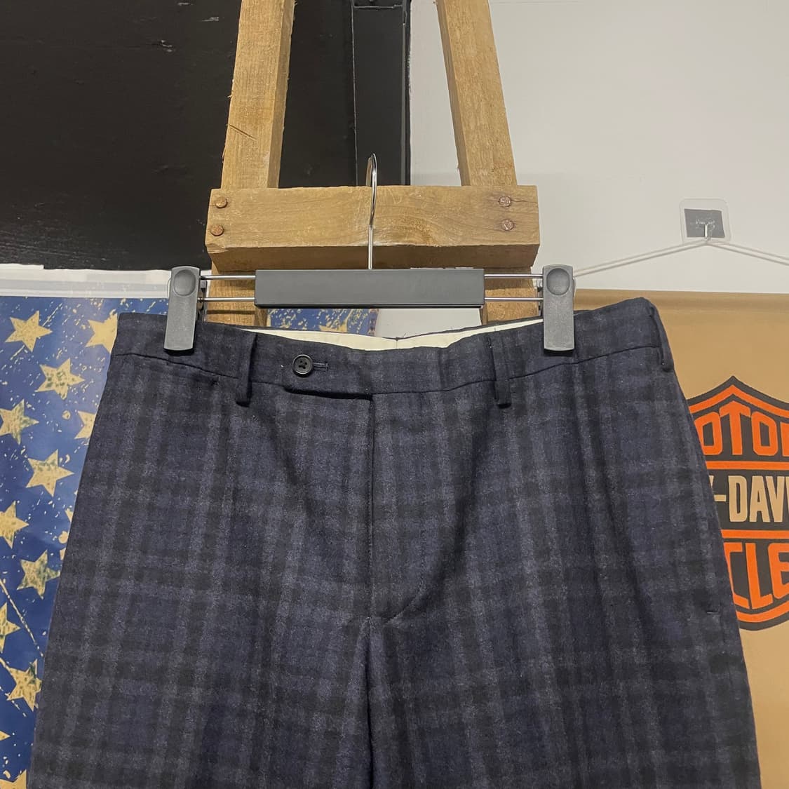 제이프레스 울 체크 스트레이트 롤업 버튼 슬랙스 상품이미지3