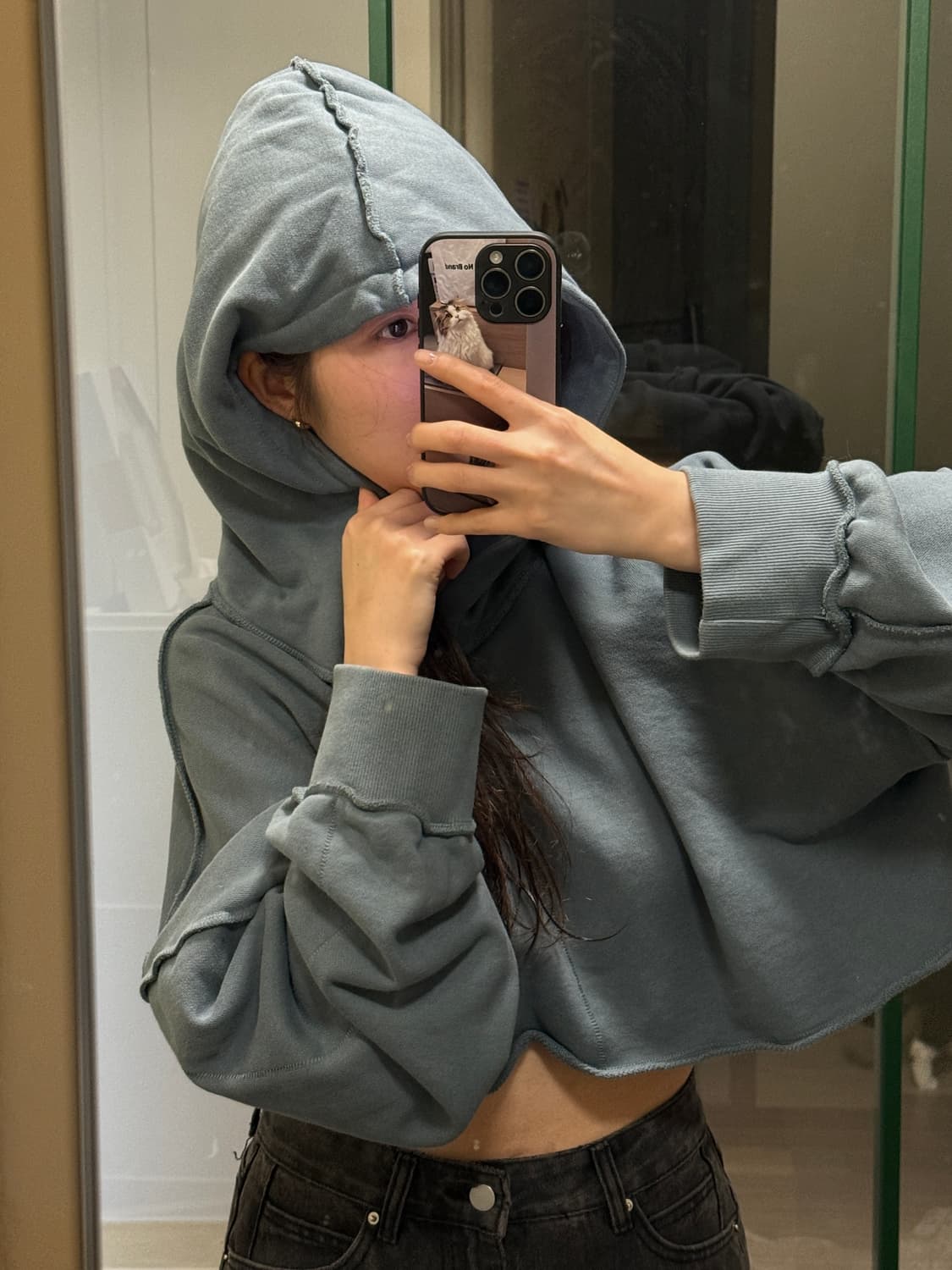 빈티지 딥블루 크롭 후디 얕은기모(마지막 두장 실컬러와 유사) 상품이미지1
