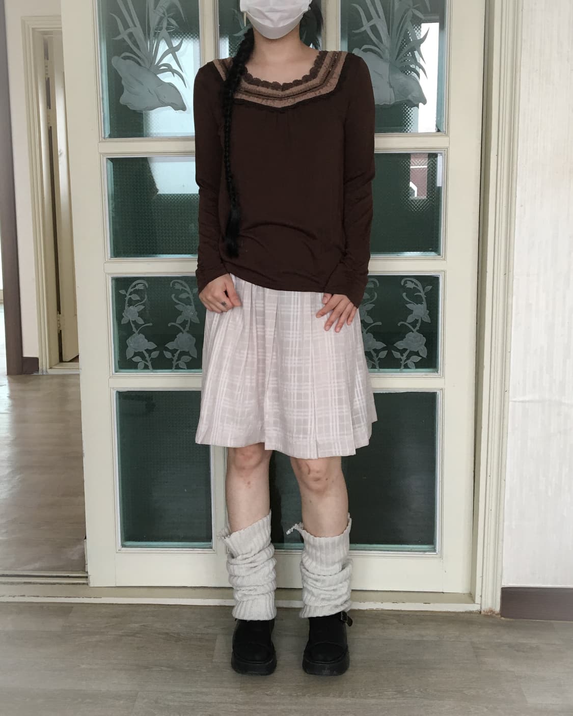 Check pattern pleats midi skirt 상품이미지3