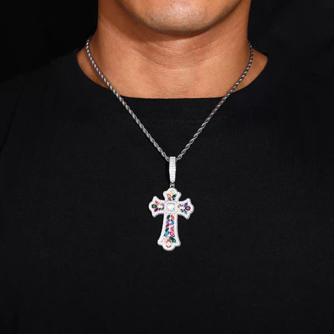 Oceanora S925 스털링 실버 모이사나이트 크로스 펜던트 상품이미지2