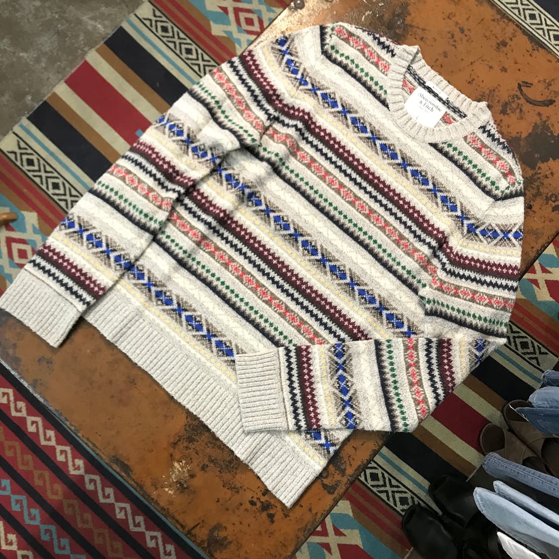 아베크롬비 페어아일 패턴 코튼 혼방 니트 남성 102 105 여성 프리 상품이미지2