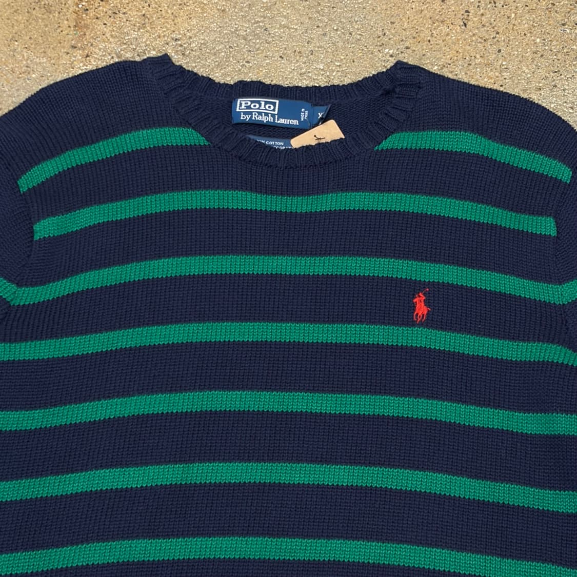 90s USA 빈티지 폴로랄프로렌 스트라이프 단가라 헤비코튼 니트 상품이미지3