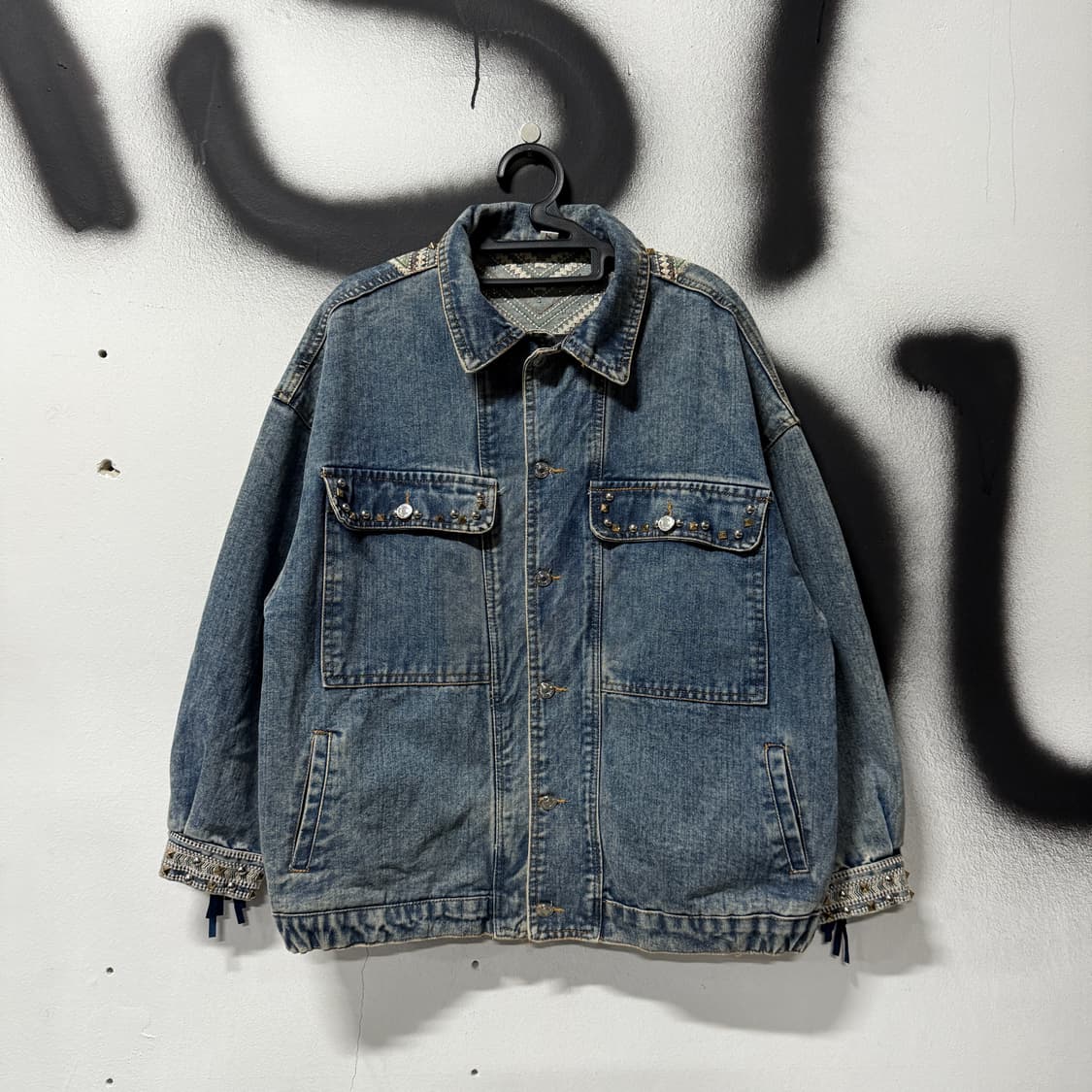 VTG 빈티지 에스닉 웨스턴 스톤 찡 , 프린지 데님 자켓 상품이미지2