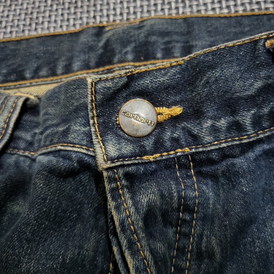 칼하트 빈티지 레더 패치  워크 워싱 데님 팬츠 (32) 상품이미지4
