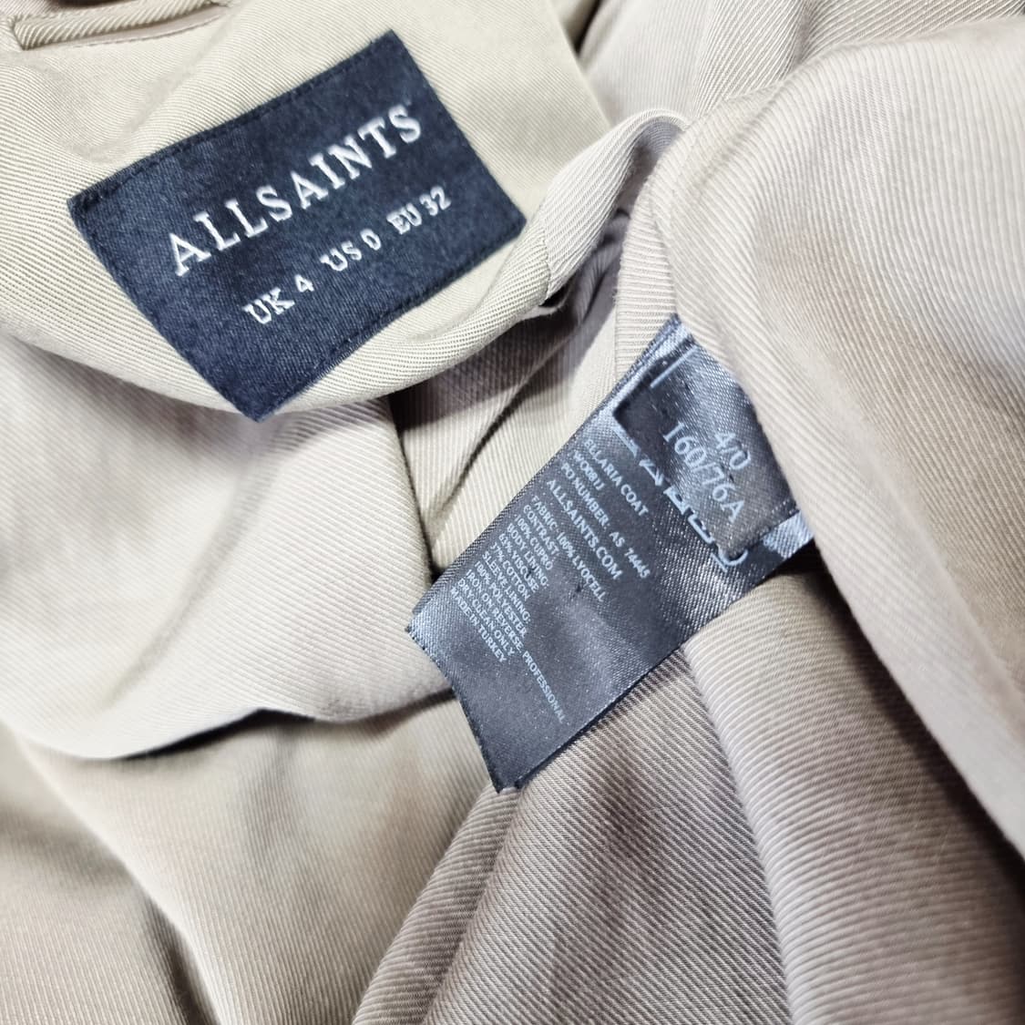 올세인츠 리오셀,큐프로 배색 크로스집업 코트 (44-날씬55) 드라이필요 상품이미지8