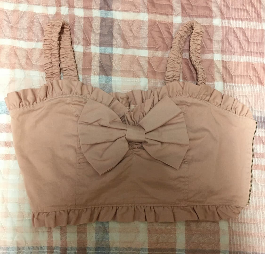 onespo 원스포 핑크 리본 뷔스티에 탑 빈티지 상품이미지1