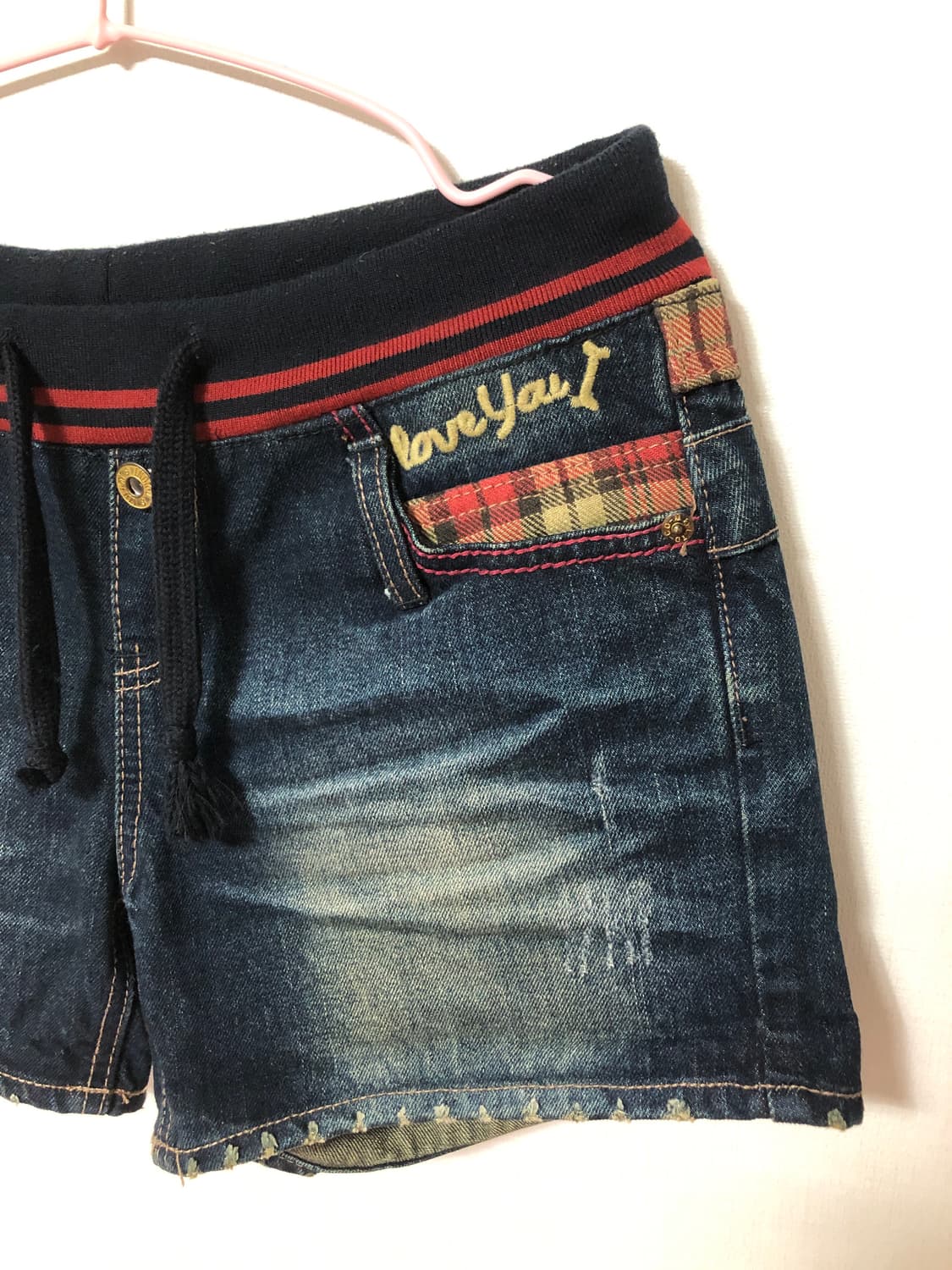 Red Check Pointed Denim Shorts 상품이미지2