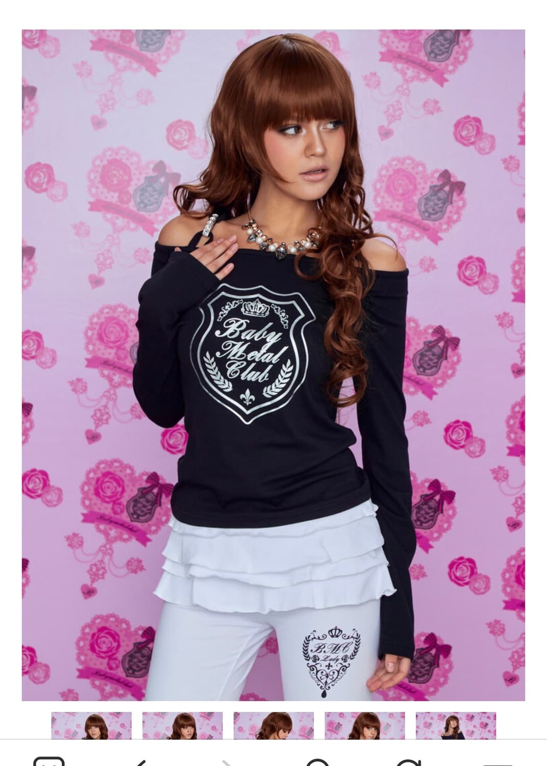 베이비메탈클럽 큐빅 다이아몬드 로고 탑 오프/원숄더 긴팔티 블랙 상품이미지3