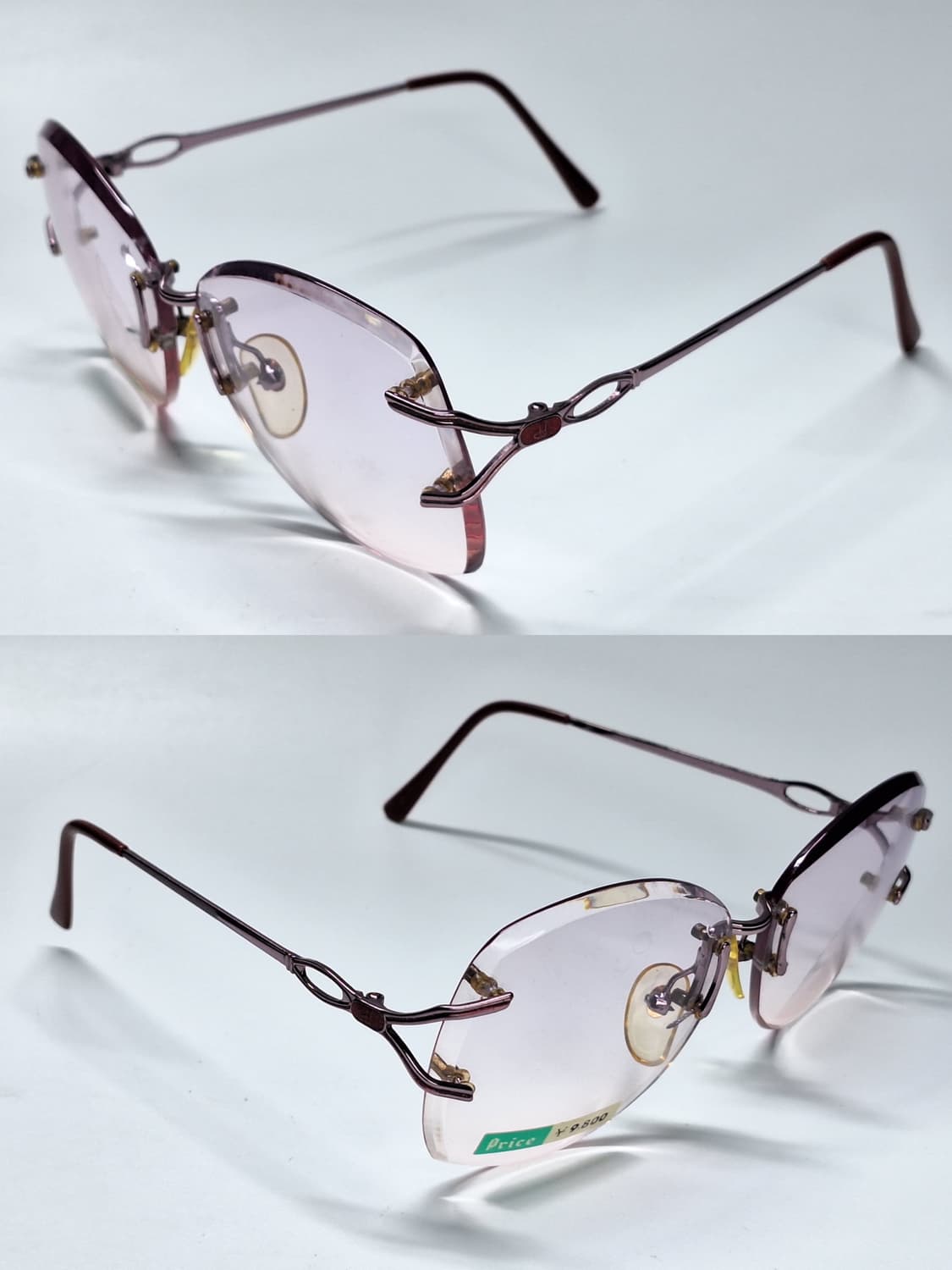 00s 일본제 빈티지 데드스톡 미사용/핑크톤 무테 선글라스 겸 안경테 상품이미지6