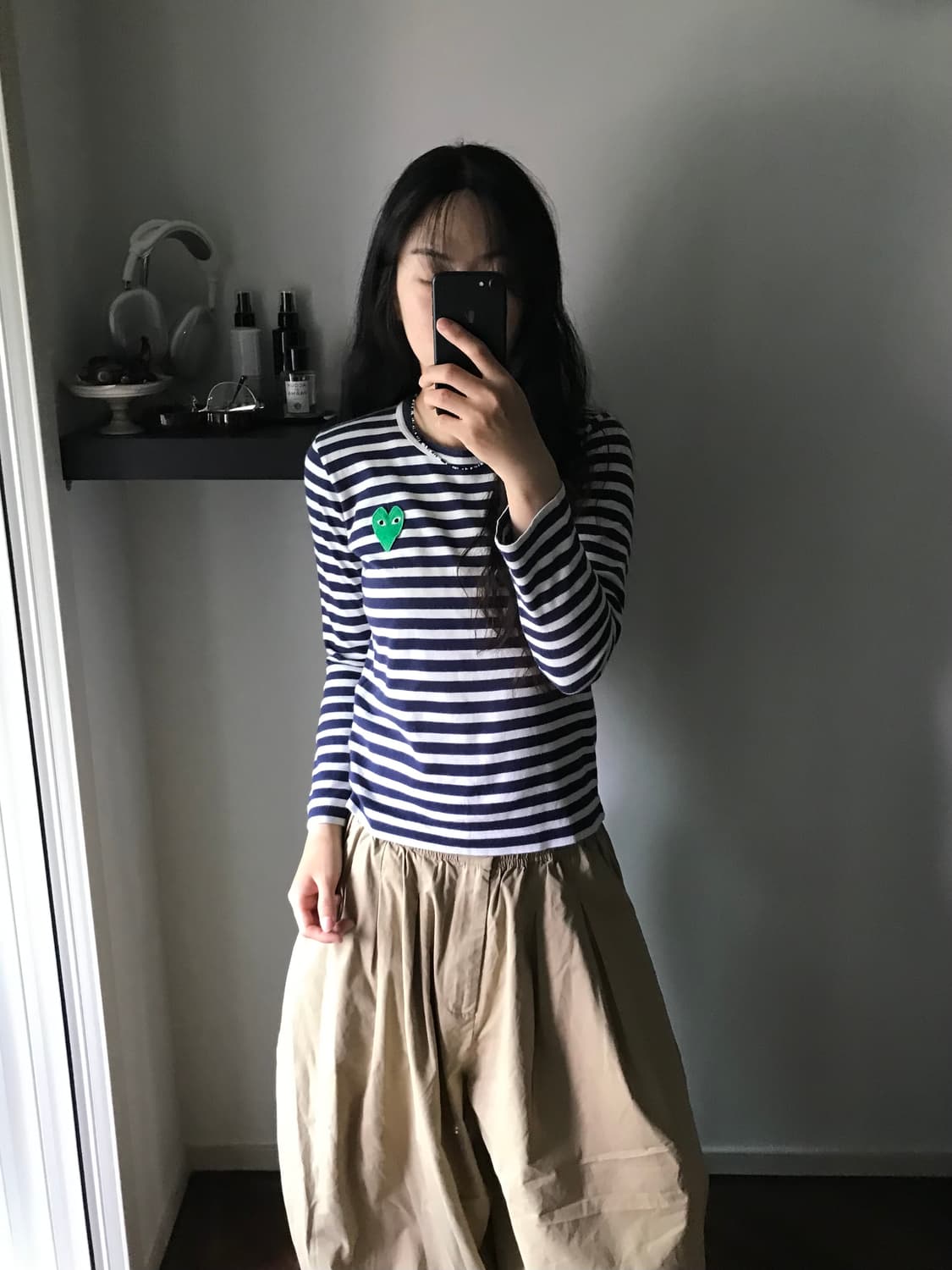 꼼데가르송 그린 와펜 스트라이프 긴팔 슬리브티 상품이미지1