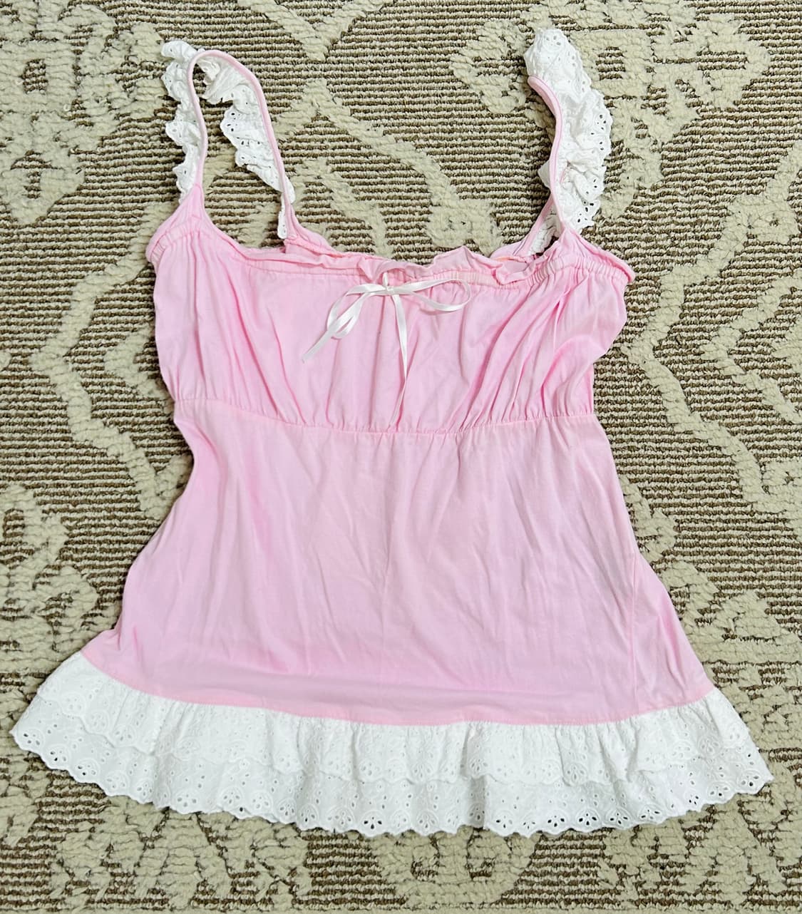 핑크 레이스 리본 나시탑 히메갸루 히메카지 상품이미지1