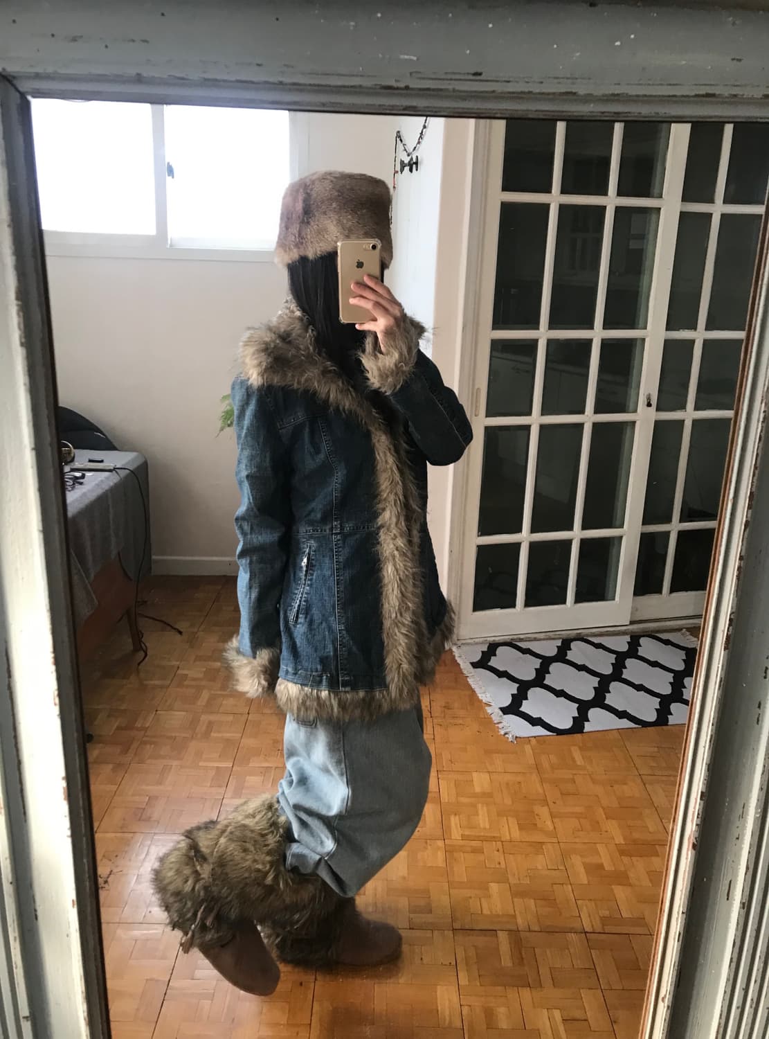 vintage denim fur coat 상품이미지1