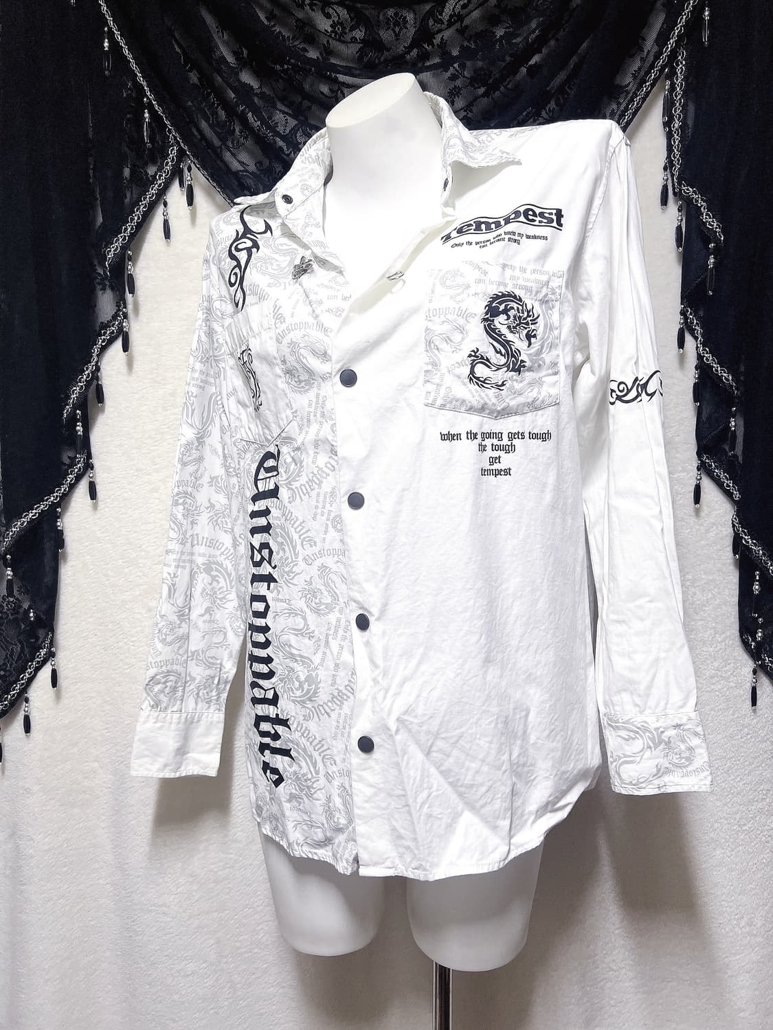화이트 타투프린팅 오버핏 셔츠 고스펑크 emo 중성계 y2k 하라주쿠 상품이미지4