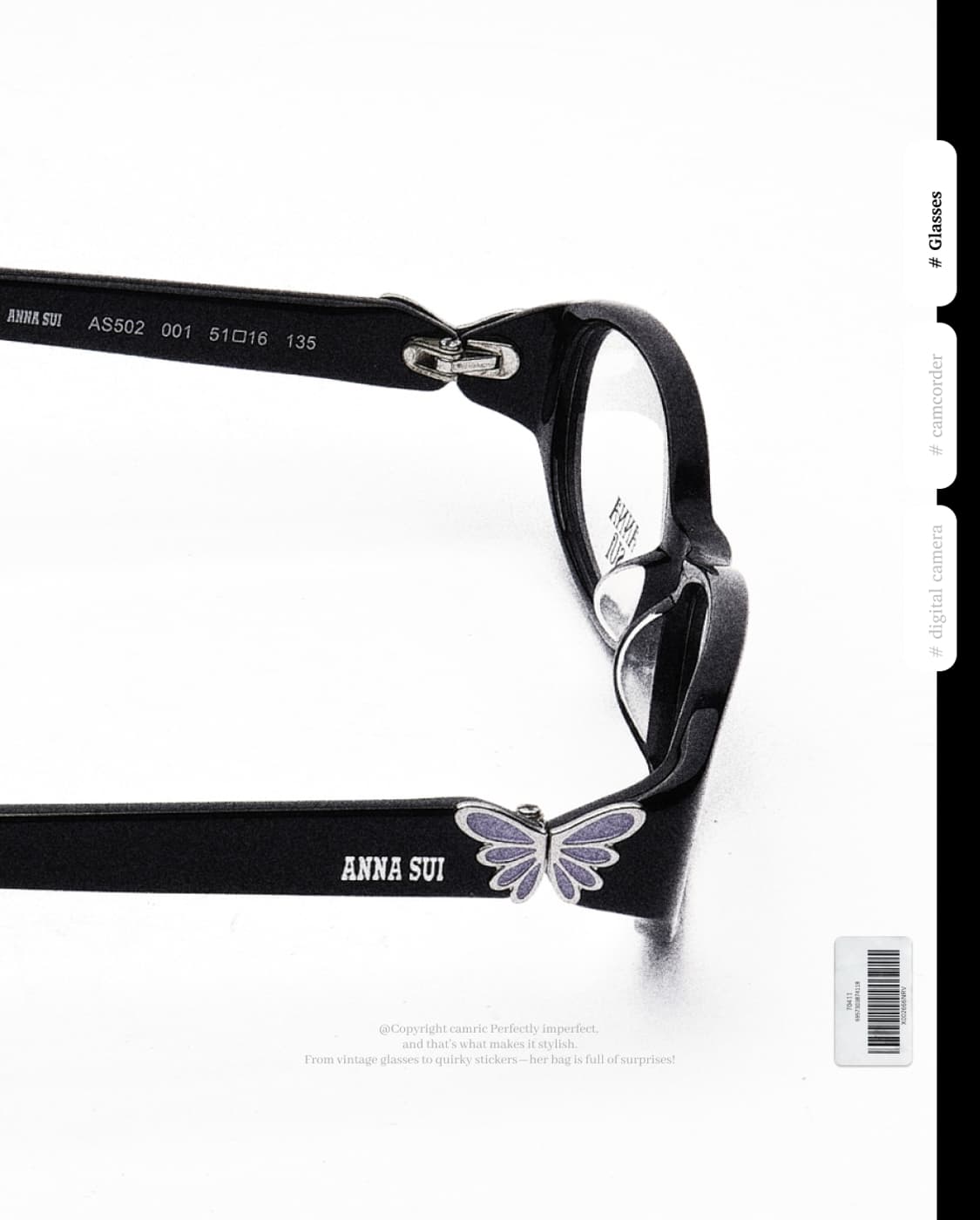 (made in Japan)Anna Sui🦋나비 블랙뿔테 빈티지안경 상품이미지8
