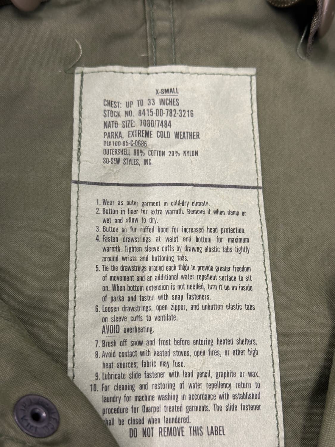 Us amry M-65 Fish Tail(80s/95-100) 상품이미지3