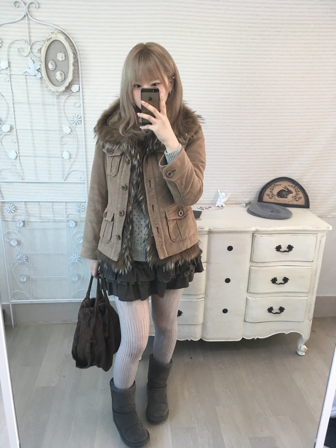 Vintage camel brown fur trimming jumper 상품이미지3