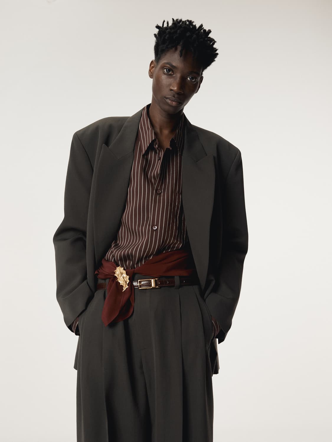렉토 25FW 르에 스트라이프 셔츠 레드 브라운 상품이미지6
