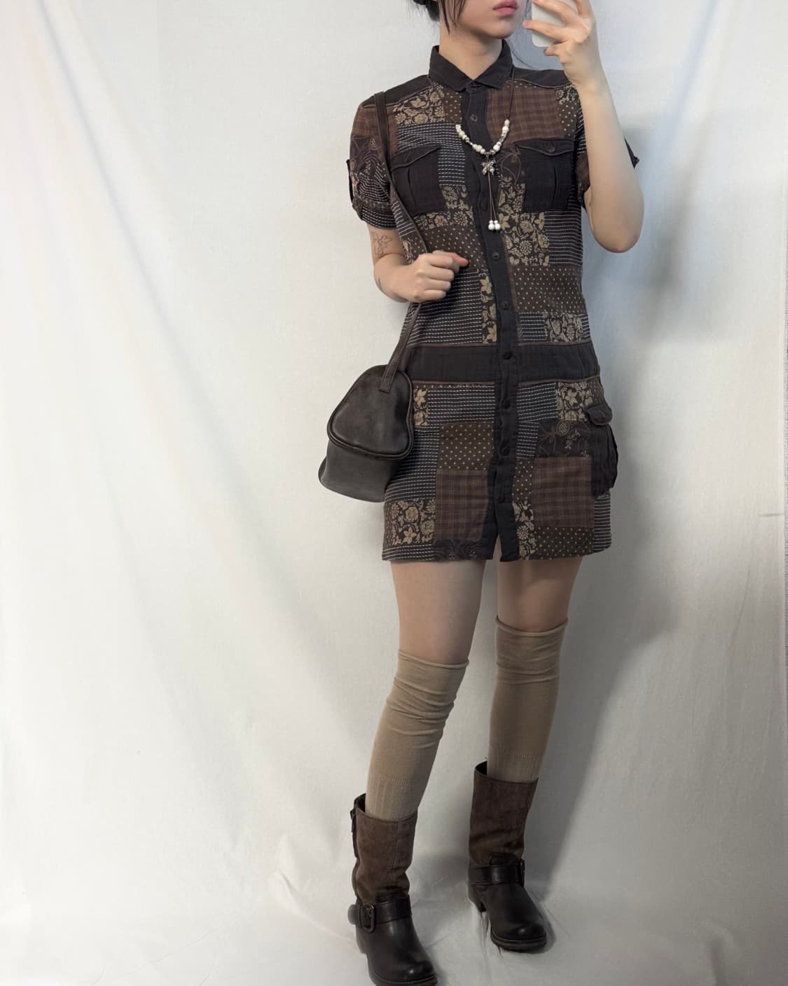 패치 워크 셔츠 드레스 상품이미지3