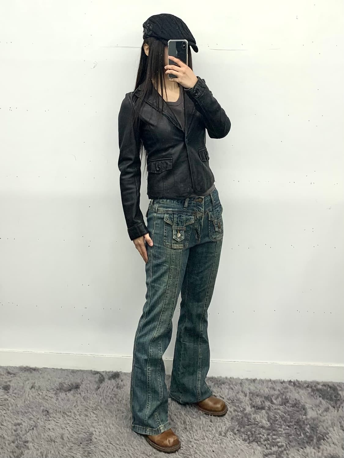 Tomboy 컷오프 카라 램스킨 레더자켓 상품이미지2