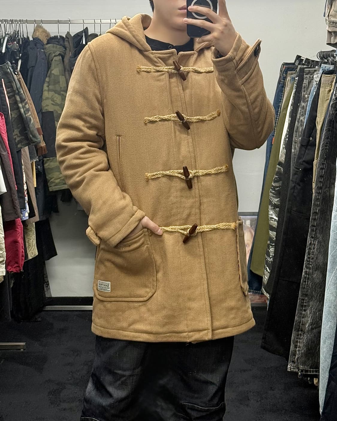 세인트페인 베이지 떡볶이 코트 울 L 100 더플 후드 롱 토글 락시크 상품이미지2