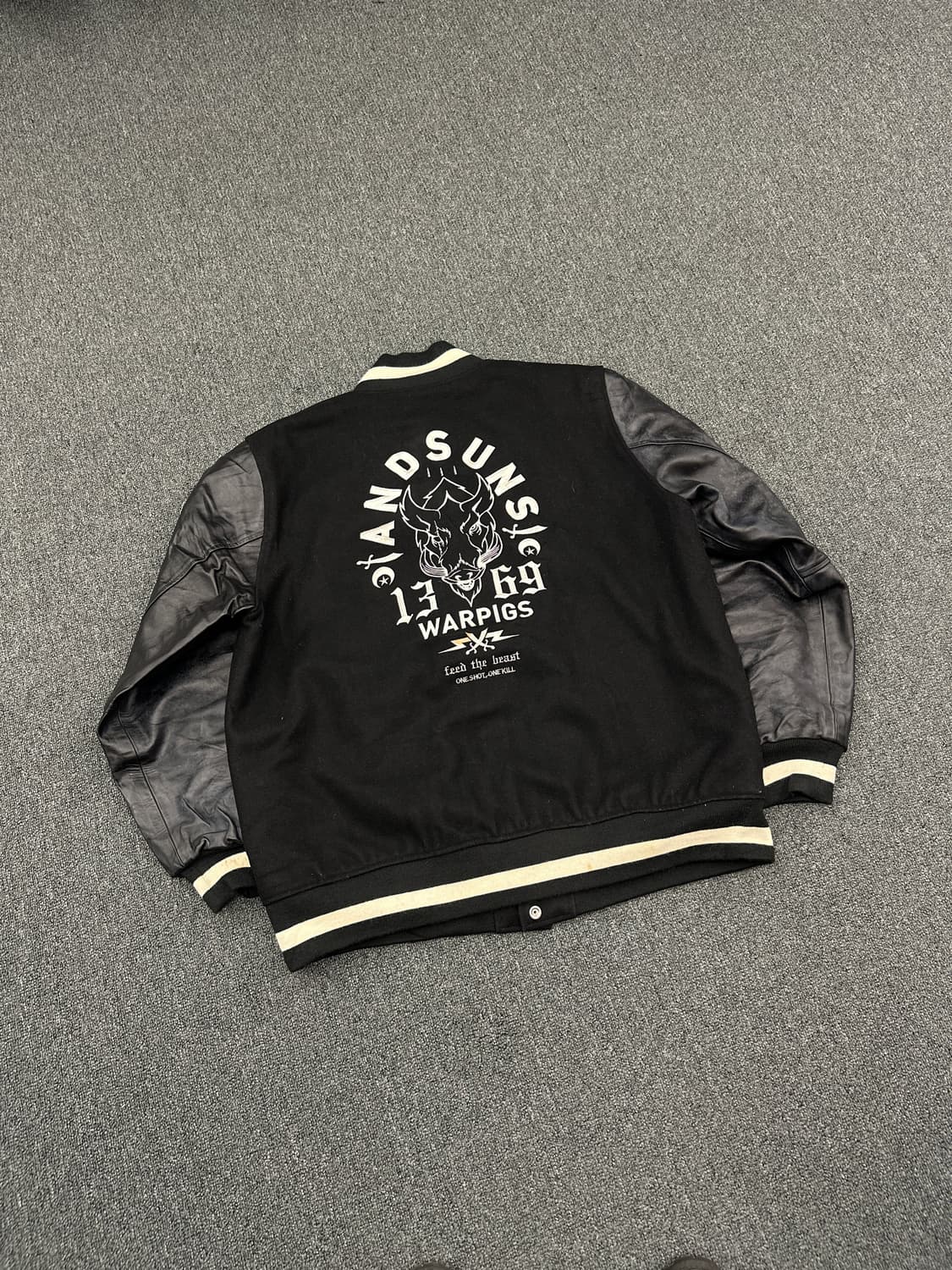 AND SUNS 자수 바시티자켓 레더암 블랙 상품이미지2