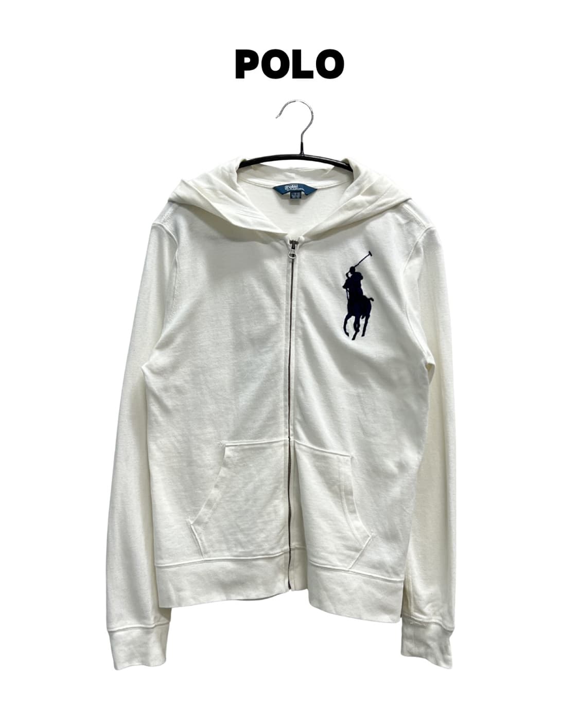 폴로랄프로렌 키즈/우먼스 빅포니 후드 집업 화이트/네이비 상품이미지1