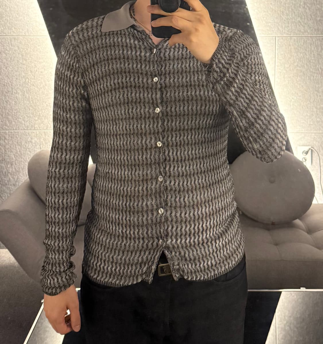 에크하우스 라타 Eckhaus Latta 니트 셔츠 카라 가디건 S 상품이미지1