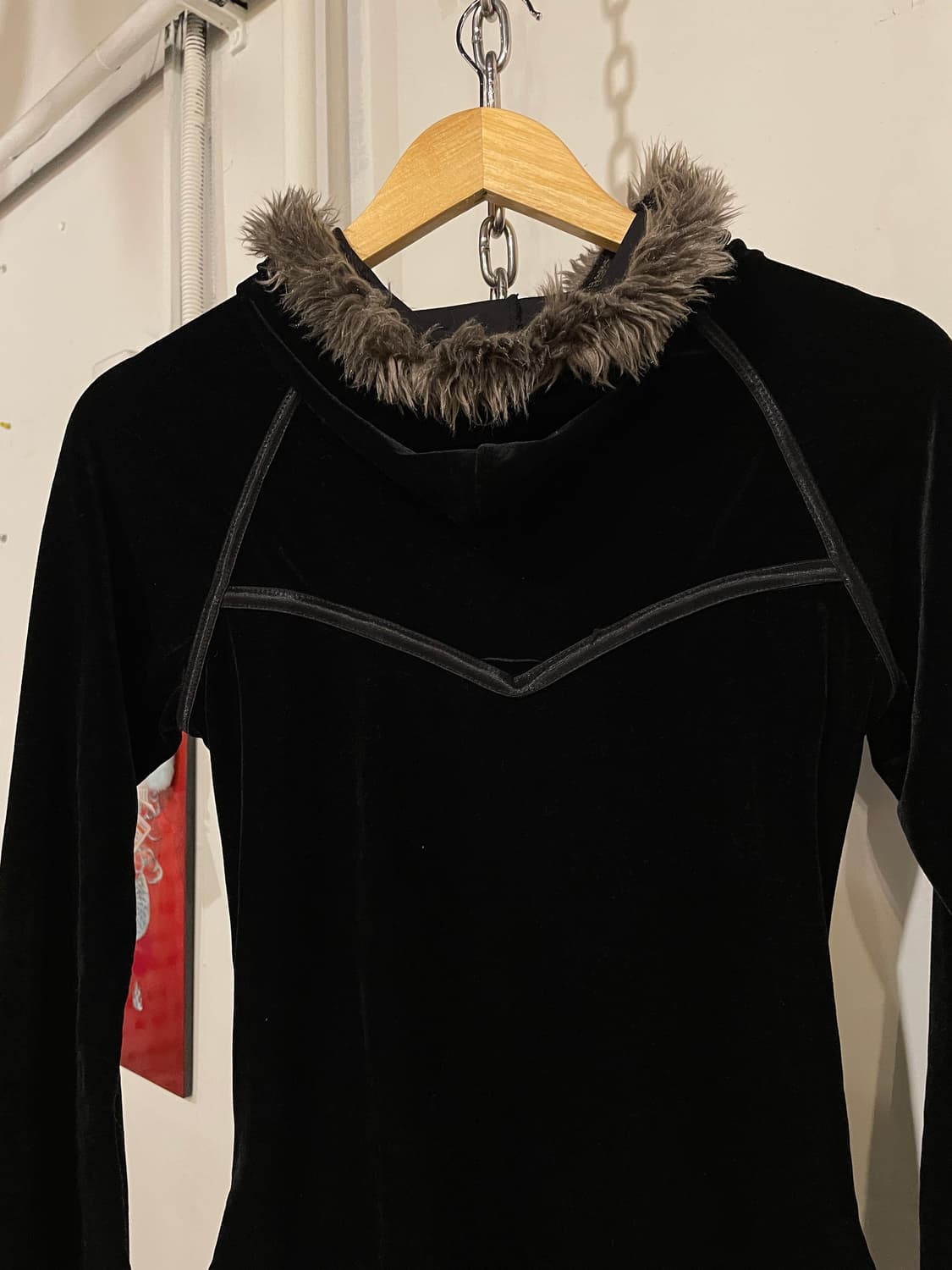 골드 체인 스트랩 벨벳 퍼 블랙 후드집업 y2k 펑크 갸루 상품이미지6