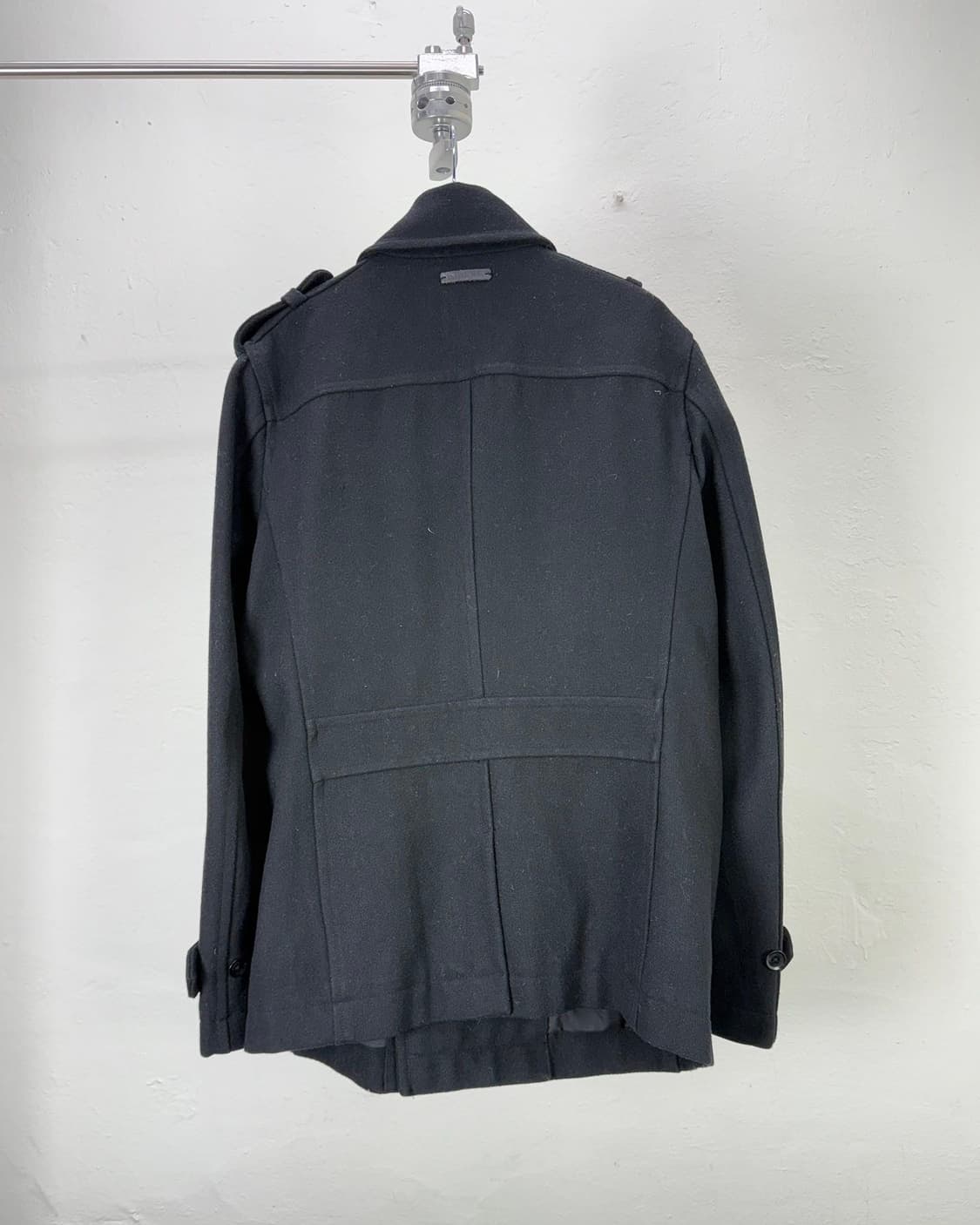 디젤 00s 블랙 투웨이 울 벨티드 카라 밀리터리 하프 코트 상품이미지6