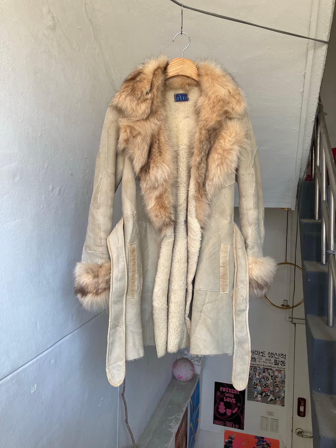 y2k 가죽 패치워크 롱 퍼 코트 상품이미지5