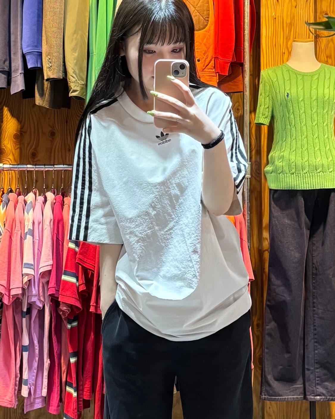 L 아디다스 파이어버드 화이트 삼선 나일론 반팔  상품이미지1