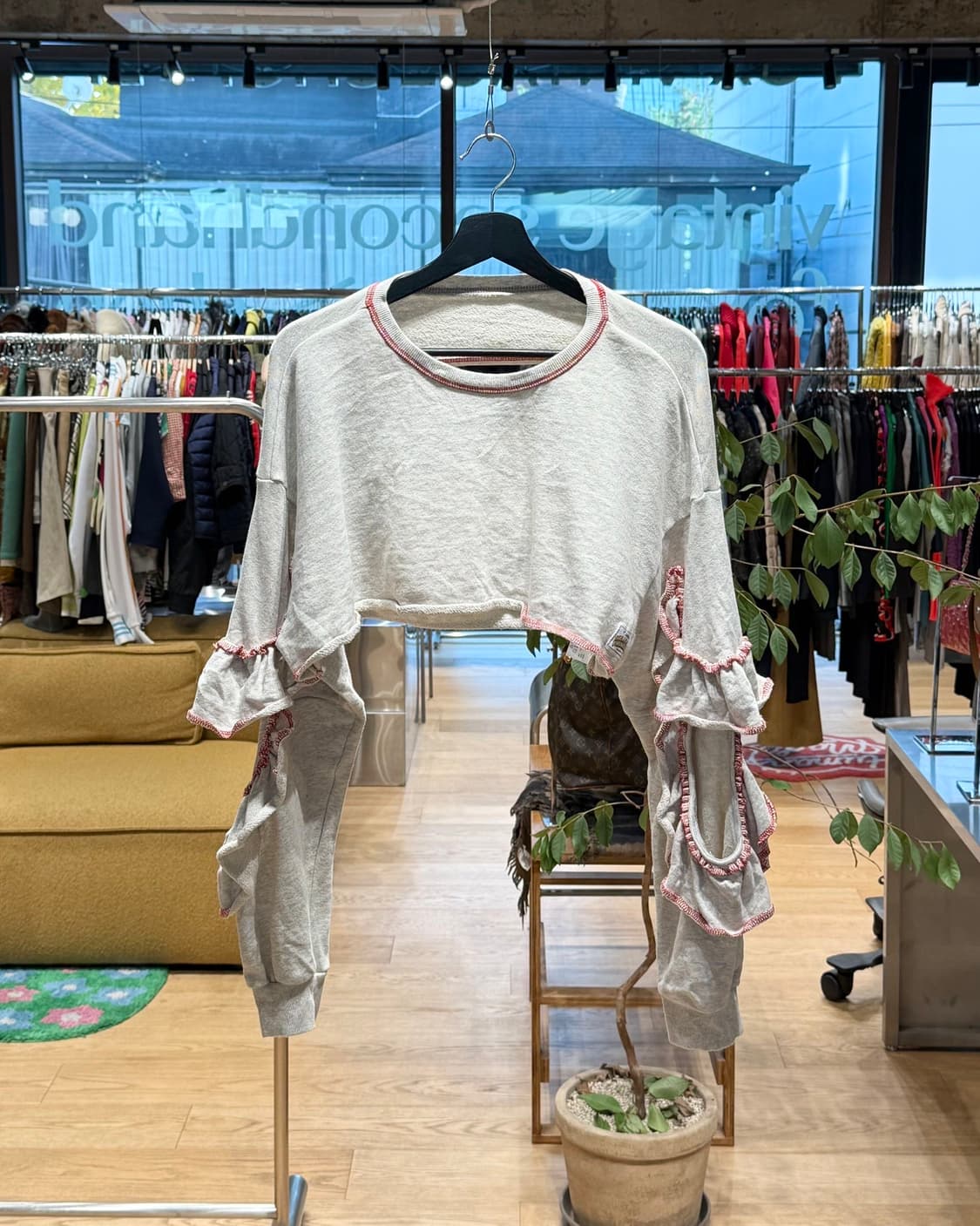 vtg 멜란지 그레이 셔링 크롭 스웻 셔츠  상품이미지1