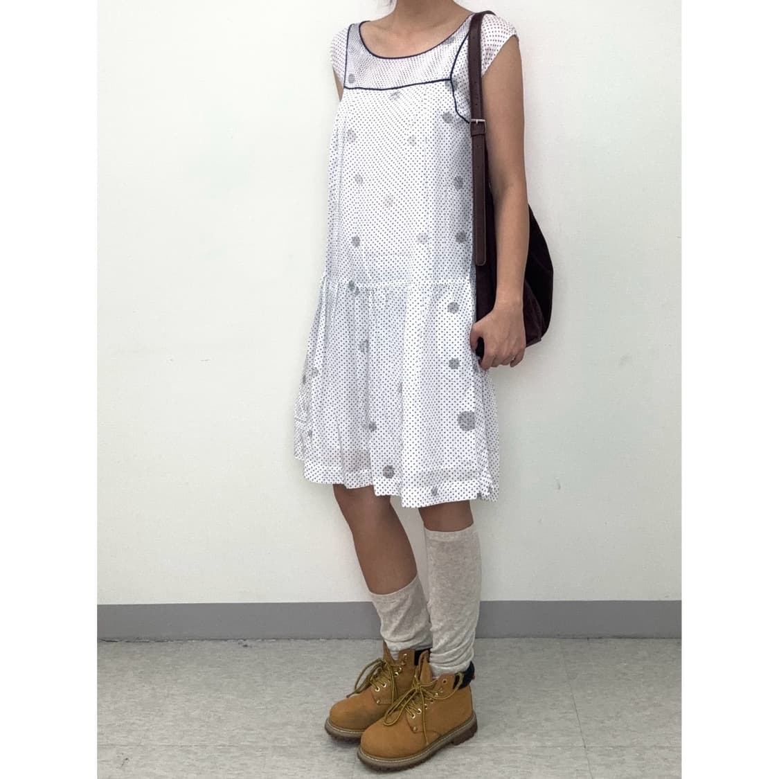 빈티지 화이트 도트 원피스 상품이미지2