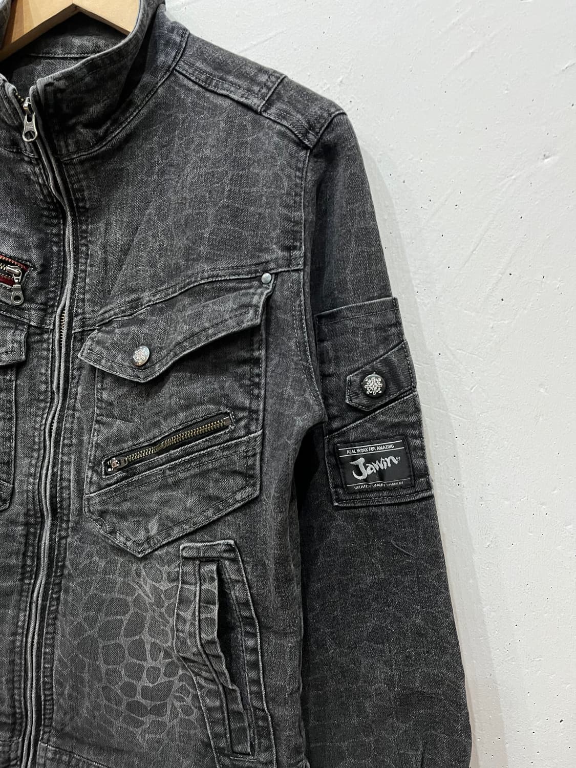 Jawin JPN 패턴 데님 바이커 자켓 우먼즈 상품이미지2