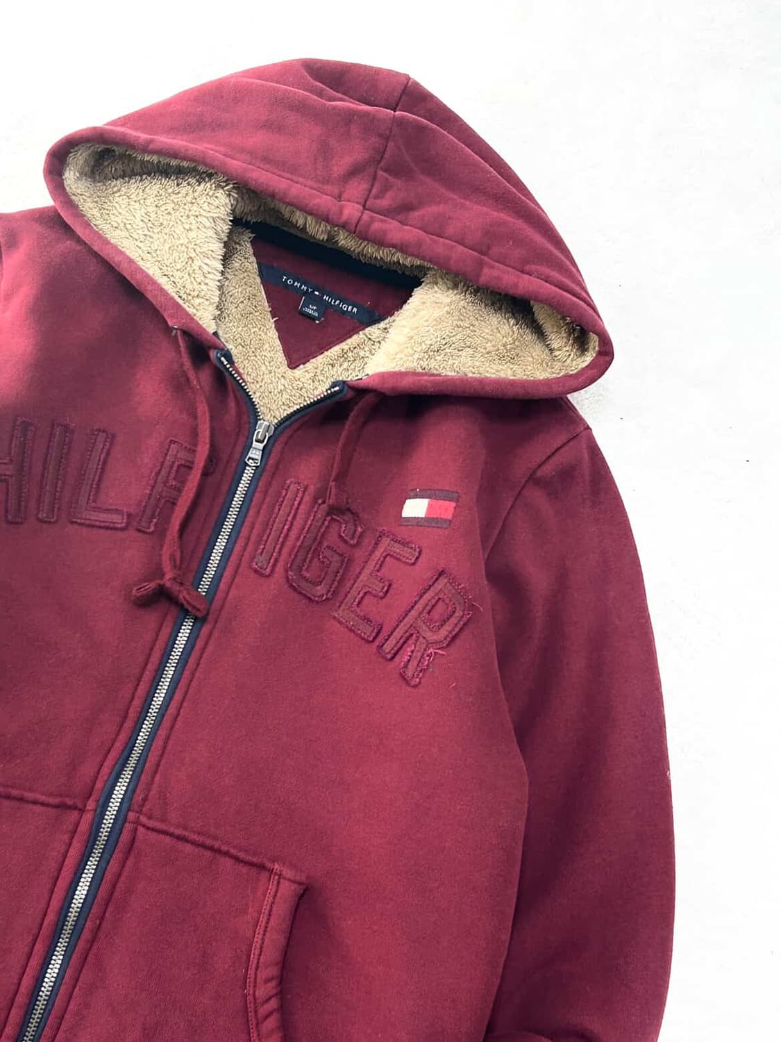 타미힐피거 빅로고 버건디 양털 후드집업 상품이미지6