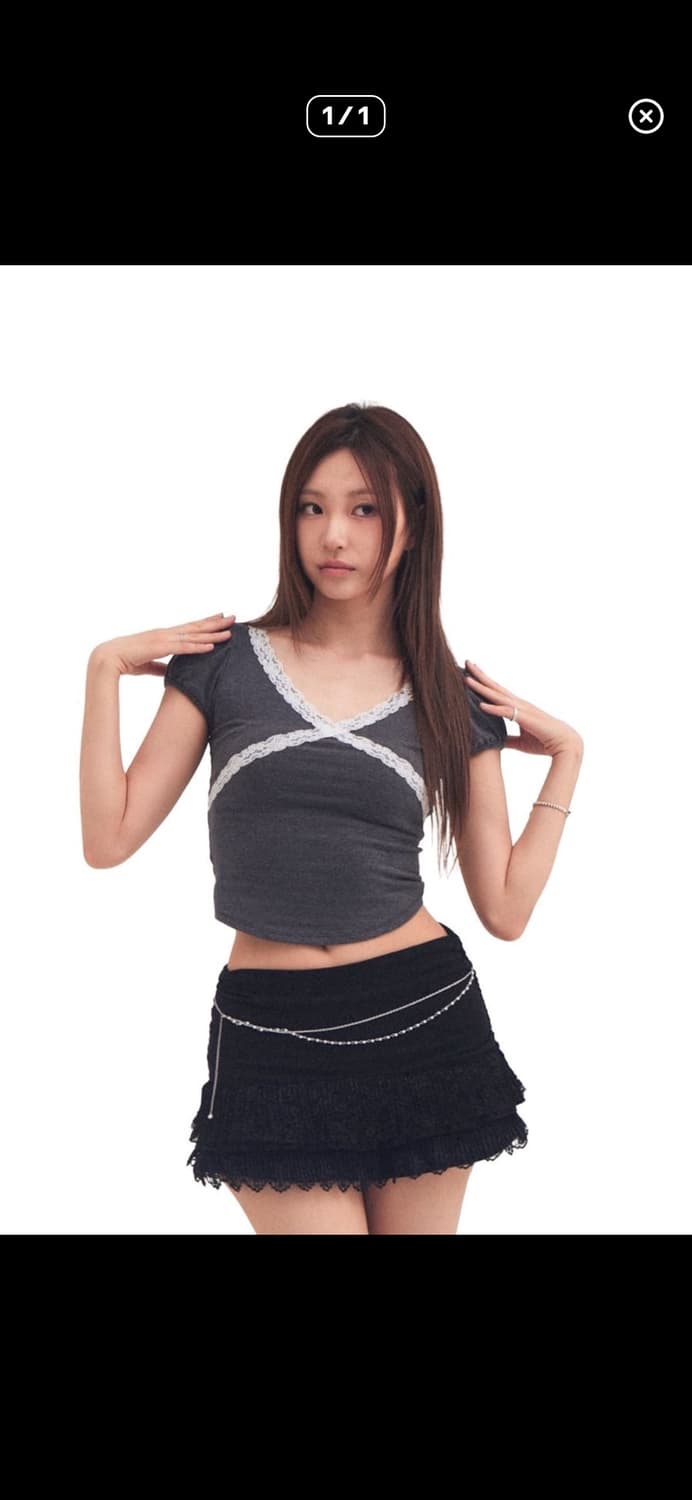 포어링 백 리본 퍼프 티(택o,새상품) 그레이,M 상품이미지1