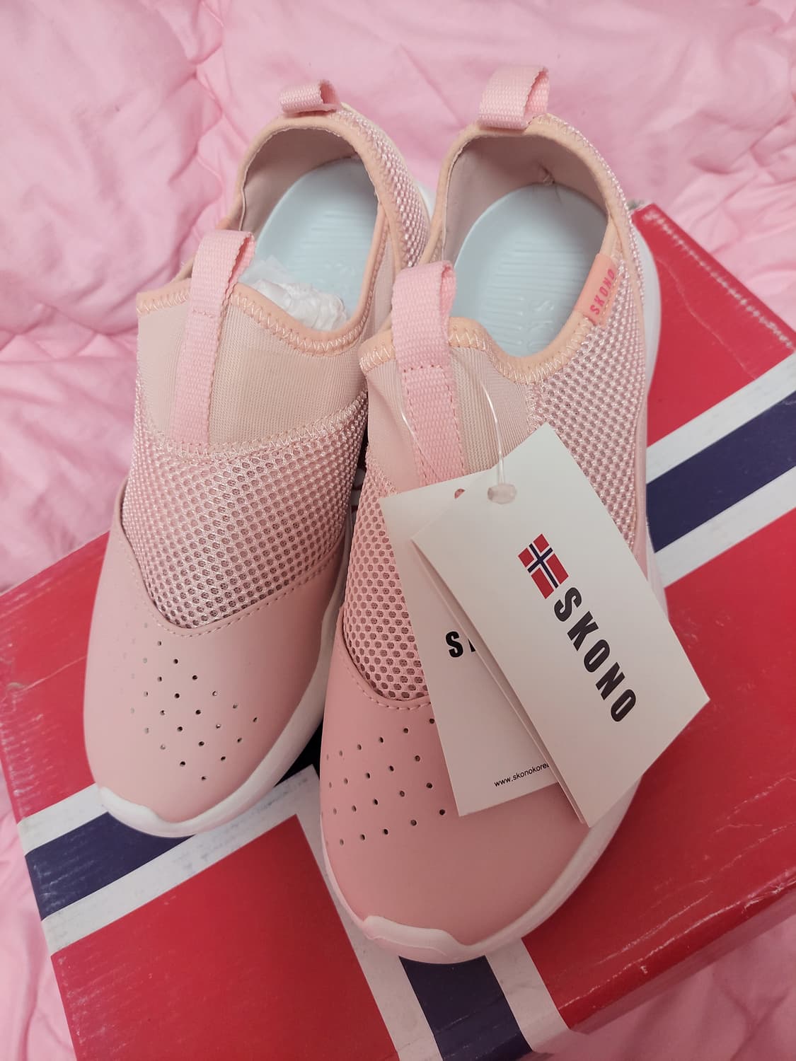 급처미사용새상품!스코노 피치핑크 메쉬 슬립온 스니커즈 운동화 레니본st 상품이미지2