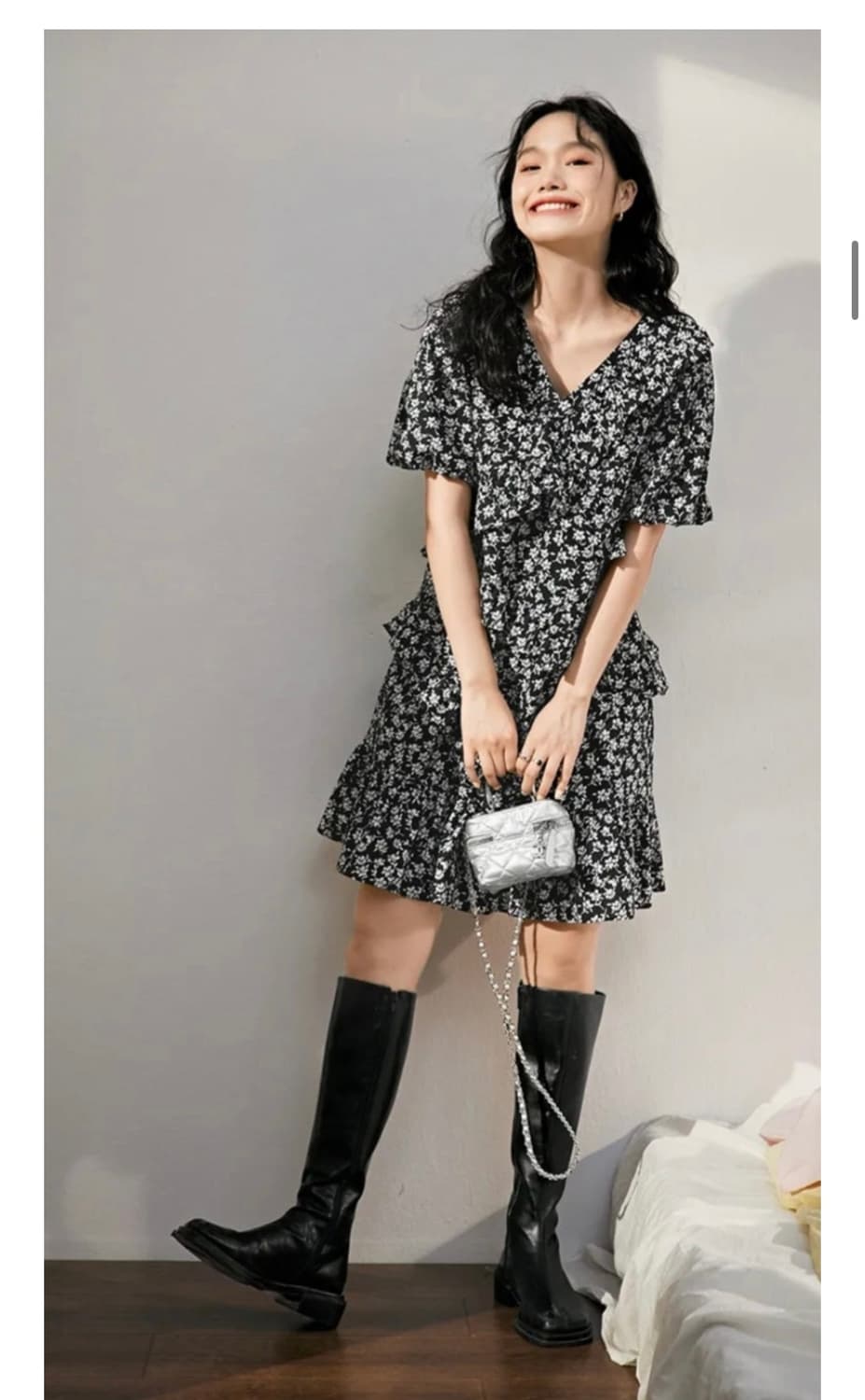 KUOSE 쿠오세원피스 러플 미디 드레스 꽃무늬 미니원피스 상품이미지6