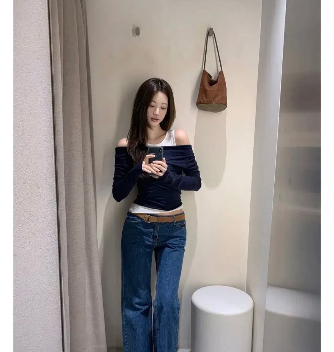 제니오 페이 레이어드 롱 슬리브 네이비 상품이미지3