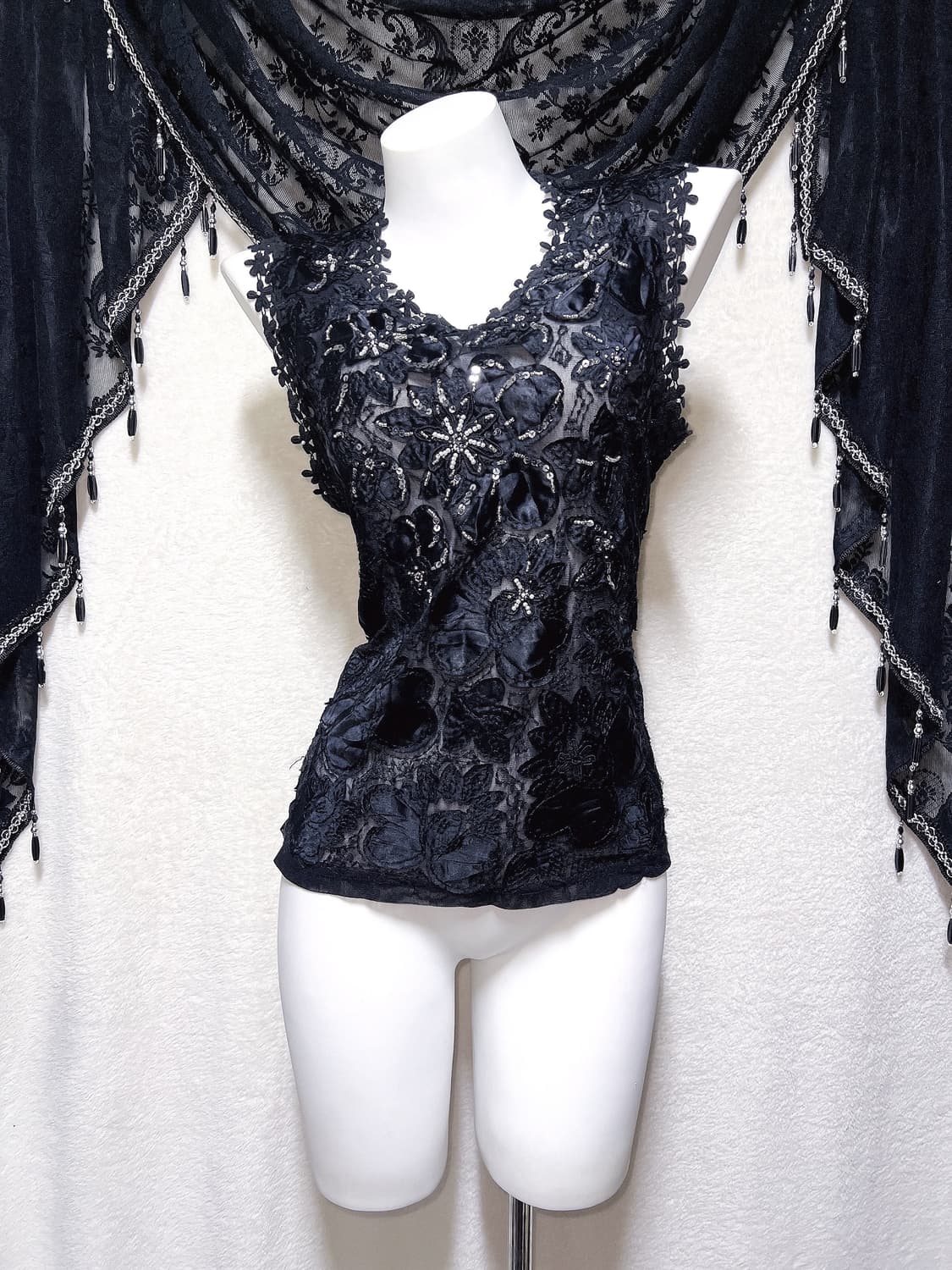 로맨틱고딕 고스 오리엔탈 비즈자수 플라워 시스루 슬리브리스 나시 페어리 상품이미지4